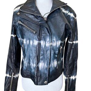 RARE NWT BLANK NYC Tie Dye Leather Jacket Moto Crop Size Small